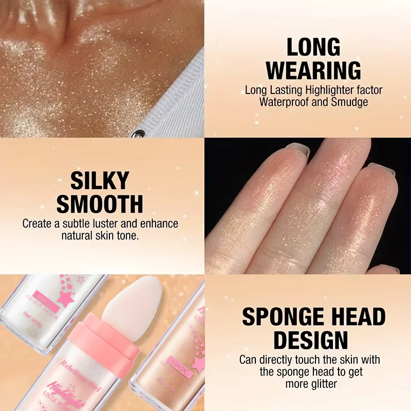 3 Color Fairy Powder Highlighter Stick-Shimmering Contour Blush for Brightening and Defining Your Features Suitable for Face