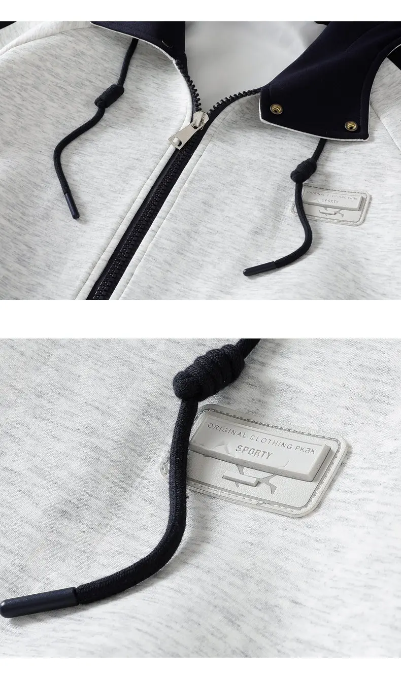 Lässige Zweiteilige Herren-Sets 2026 Frühling Herbst Baumwoll-Kapuzenjacke & Lange Hose Trainingsanzug Sportbekleidung Mantel & Jogginghose – Detail 13