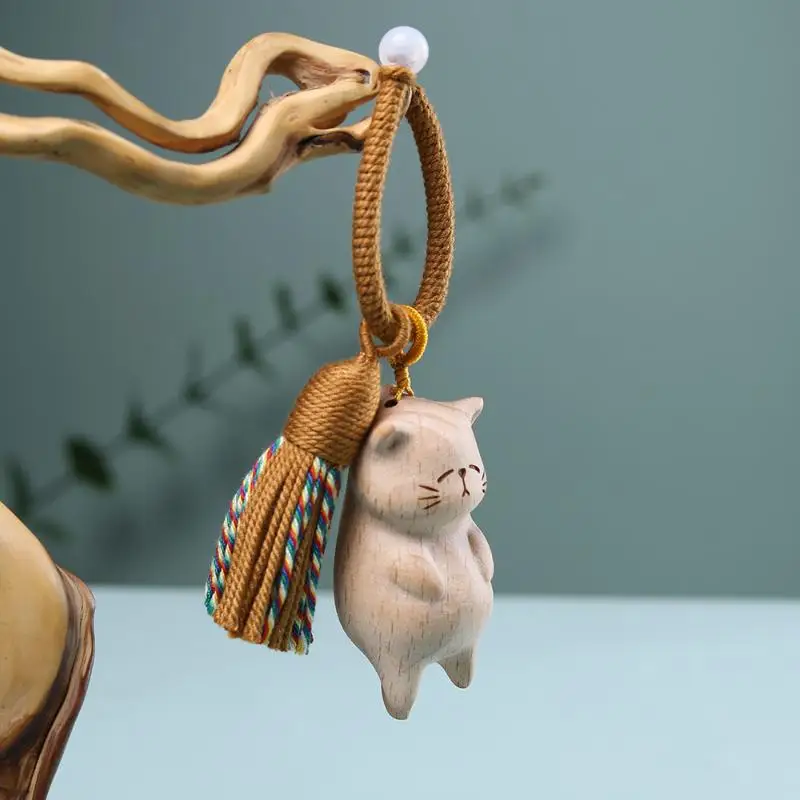 1PCS Retro Holz Katze Schlüsselbund Hand Geschnitzt Nette Tasche Anhänger Dekor Auto Schlüsselring Für Frauen Paar Mode Schmuck Zubehör geschenk – Detail 5