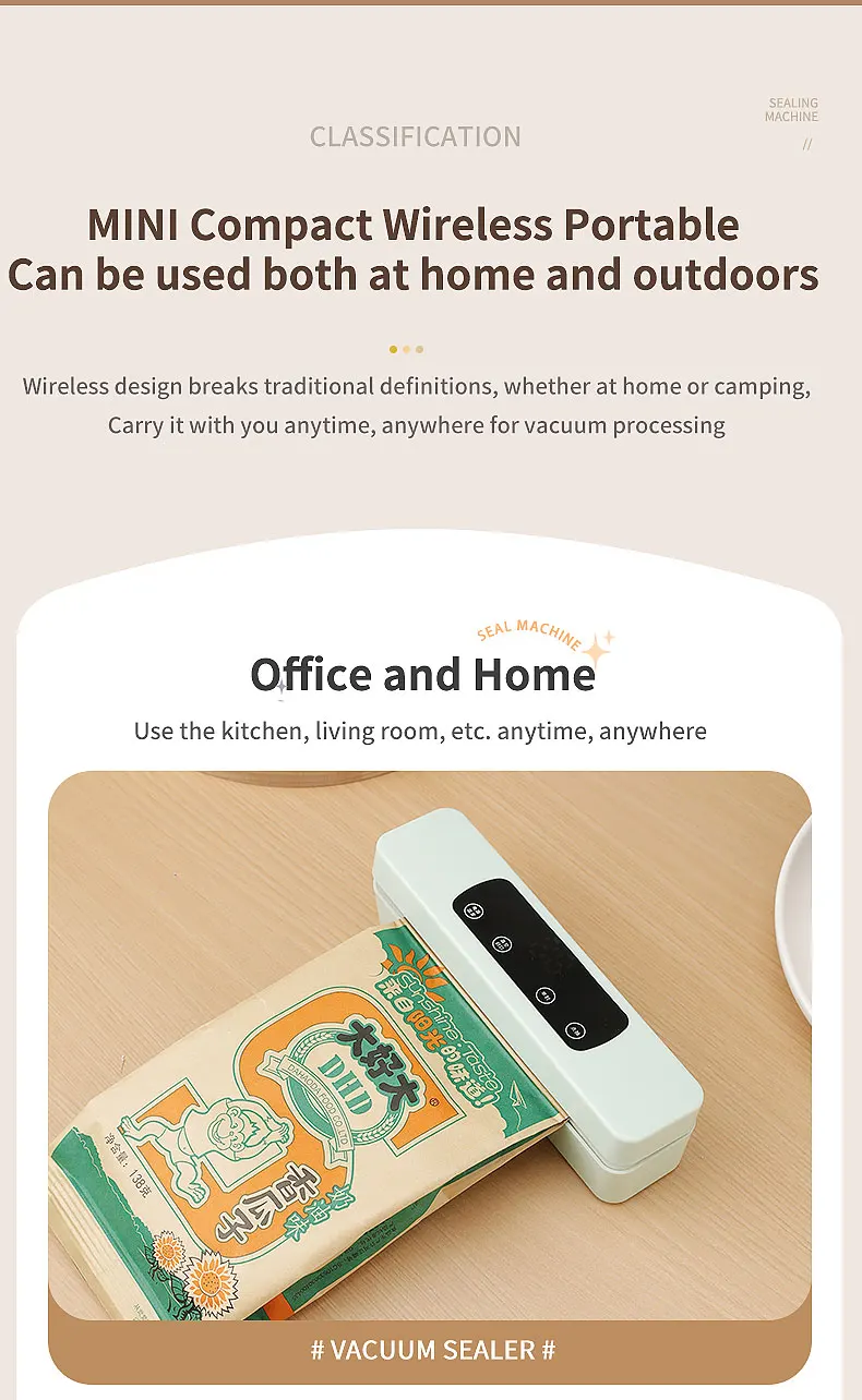 Description Picture 3 of itemVacuum Sealer Plastic Bags Packaging Machine USB Rechargeable Portable Mini Food Bag Sealing External Suction Heat Vacuum Sealer