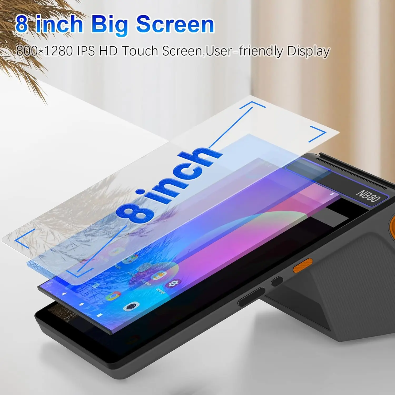 Mobile 8 inch Android 12 POS Terminal with 58/80mm Printer Loyverse Desktop POS Support 4G WIFI Bluetooth Connection 2D Scanner