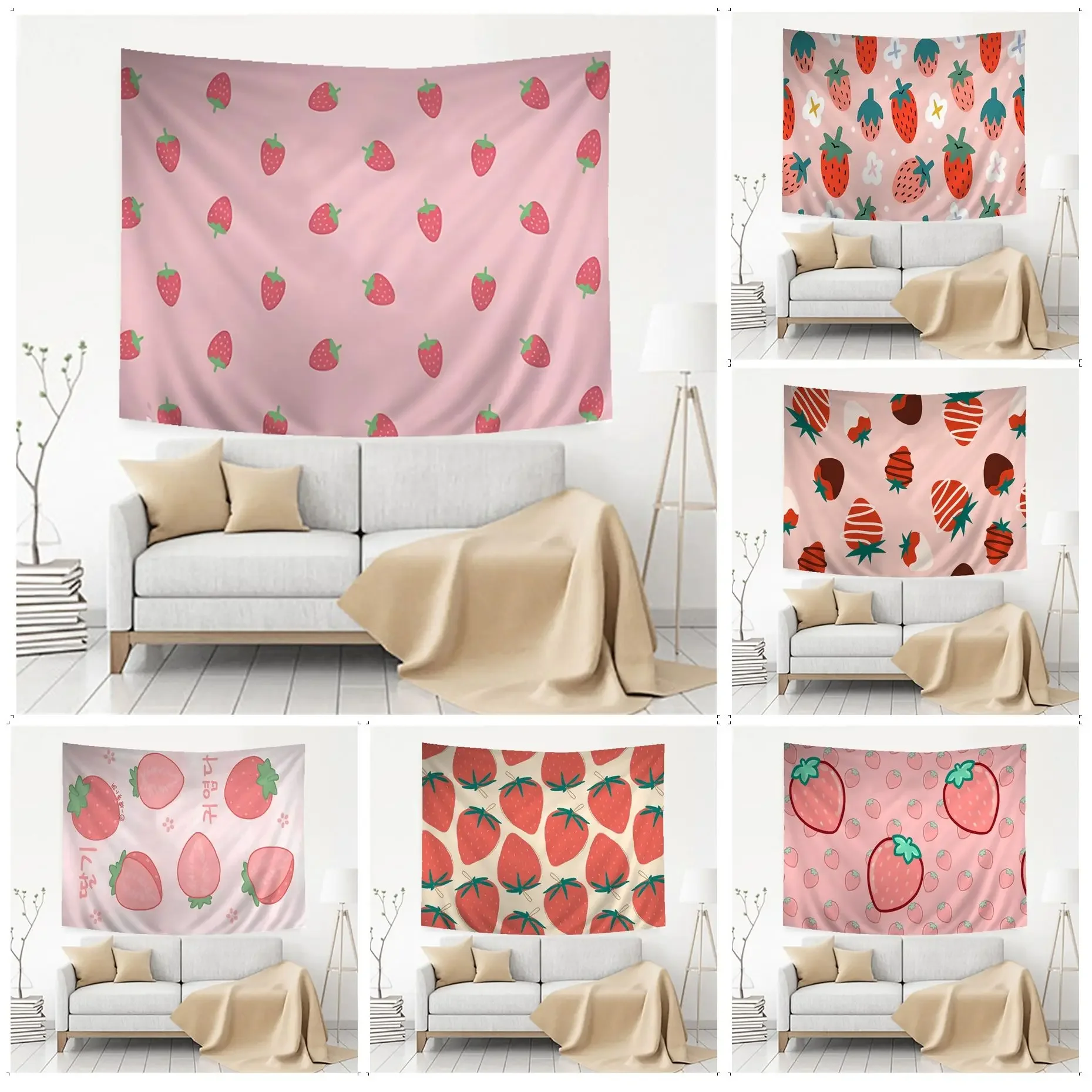 

Strawberries Kawaii Cute Printed Large Wall Tapestry Bohemian Wall Tapestries Mandala Home Decor