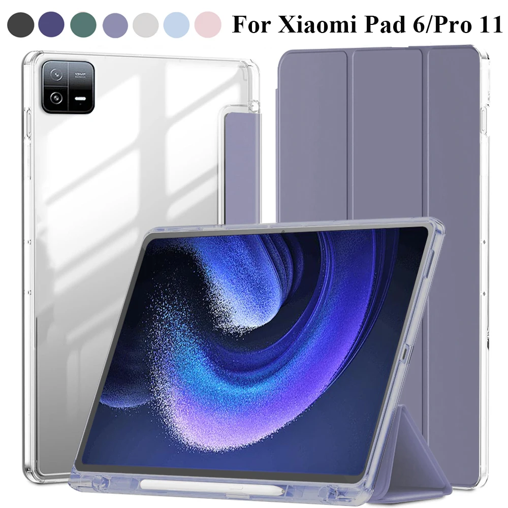 Slim Transparent Hard Shell Trifold Smart Case with Pen Holder