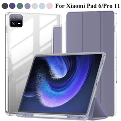 Slim Transparent Hard Shell Trifold Smart Case with Pen Holder for Xiaomi Pad 6 Pro (TMYKL - Purple)