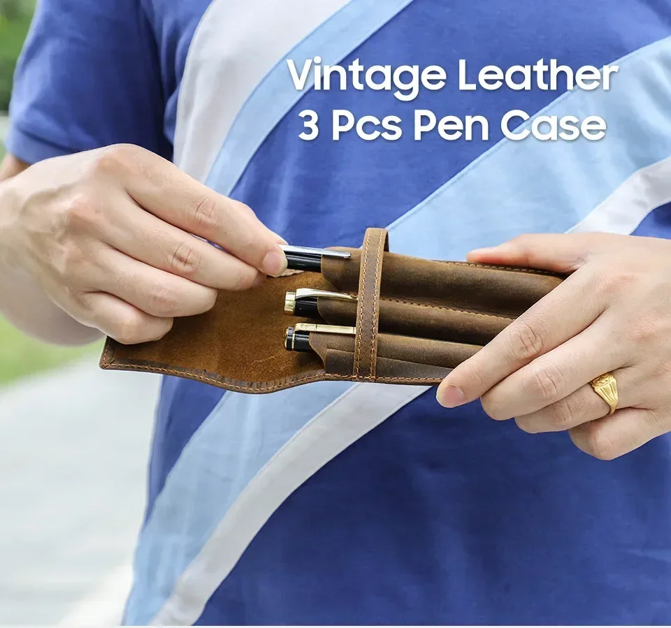 Boshiho Astuccio In Vera Pelle Marrone – Portapenne Con Zip, Elegante E Durevole Per Ufficio E Scuola