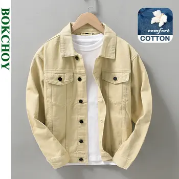 2023 Spring and Autumn New Cargo French Vintage Denim Jackets for Men Soft Cotton Casual Solid Color Slim Men Clothing H9003 1
