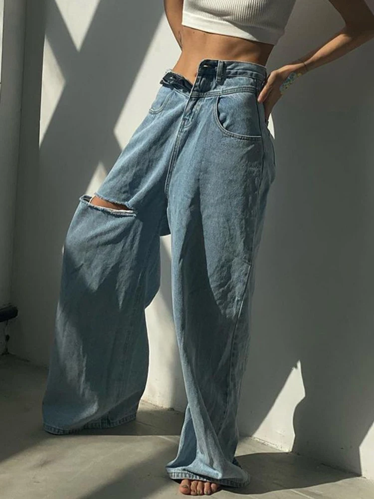 

Jyate Fashion Blue Denim Pants Jeans Women Elegant Loose High Waist Wide Leg Ladies Pants Streetwear Vintage Trousers Female