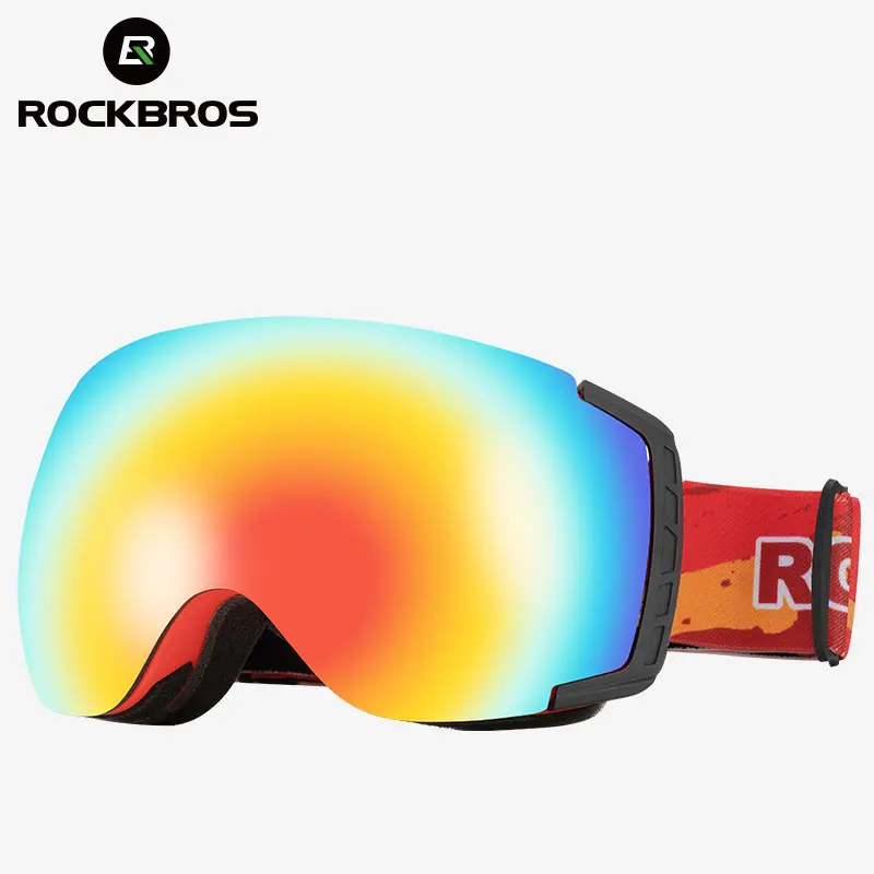 

ROCKBROS Ski Goggles Anti-fog Double Layer Lenses for Men and Women Color Changing Windproof Large Frame Snow Glasses Equipment