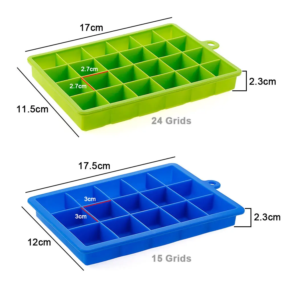 KGYMJR 3-Pack Silicone Square Ice Cube Trays With Lids - Reusable, BPA-Free, 15 Cubes Each