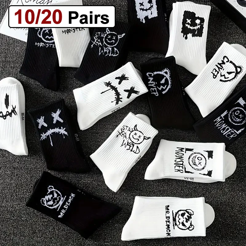 Lot 10/20 paires chaussettes couple motif graffiti - Confortables respirantes toutes saisons