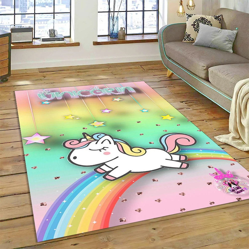 

3D Cute Unicorn Cartoon Animal Carpet Rug for Home Living Room Bedroom Sofa Doormat Decor,Child Play Area Rug Non-slip Floor Mat