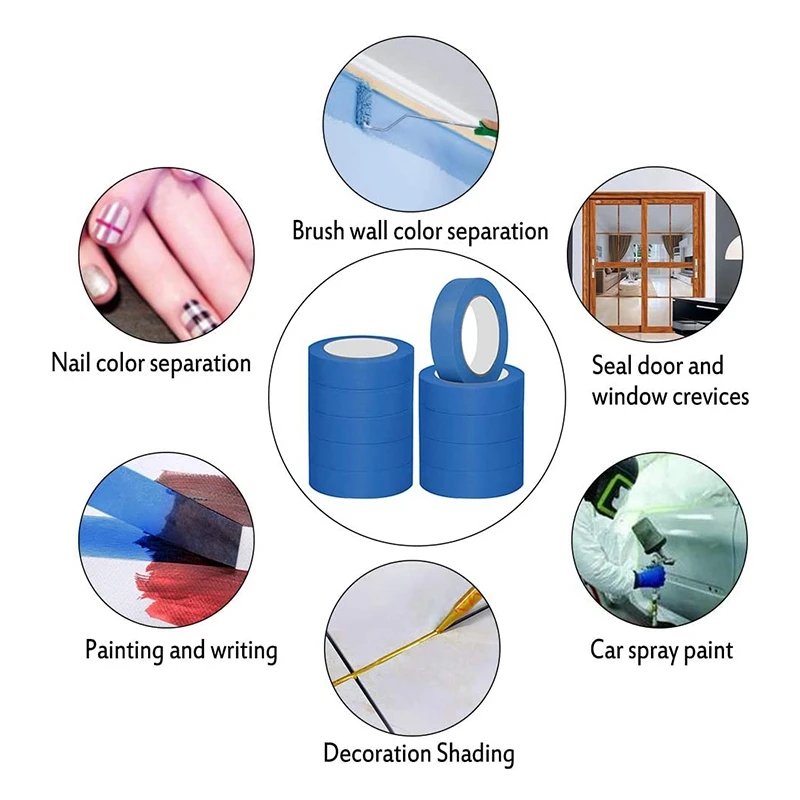 10 Pack DIY Masking Paper Blue Painters Masking Tape Indoor Painting Decorating 24Mm X 20M Painters Tape