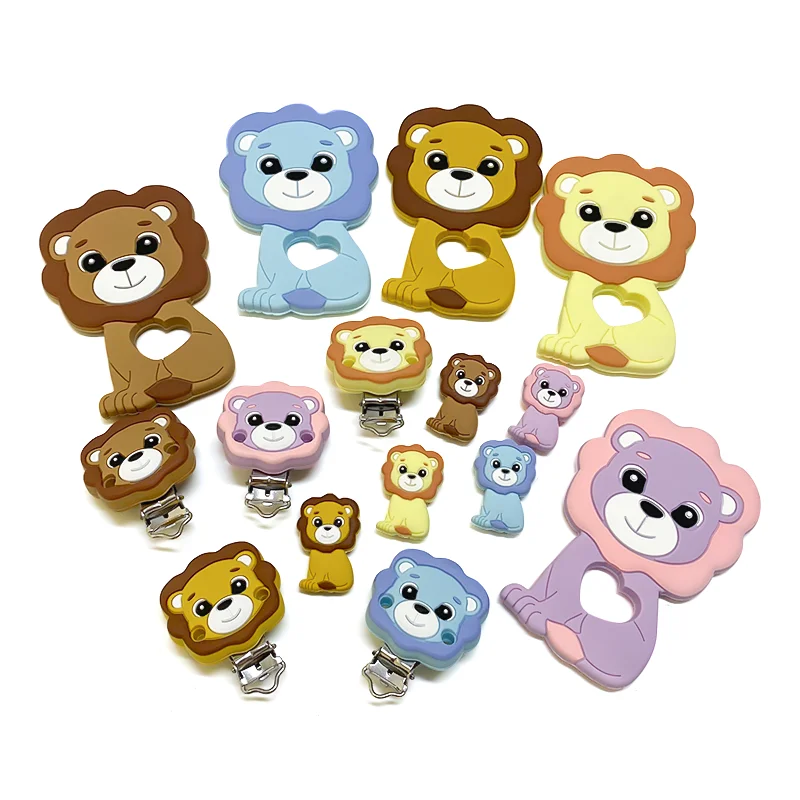 1/3/10pcs Silicone Teether Beads Lion Baby Toy DIY Pacifier Chain Necklaces Pendant Bite Chew Rodent For Teething Kids Toys