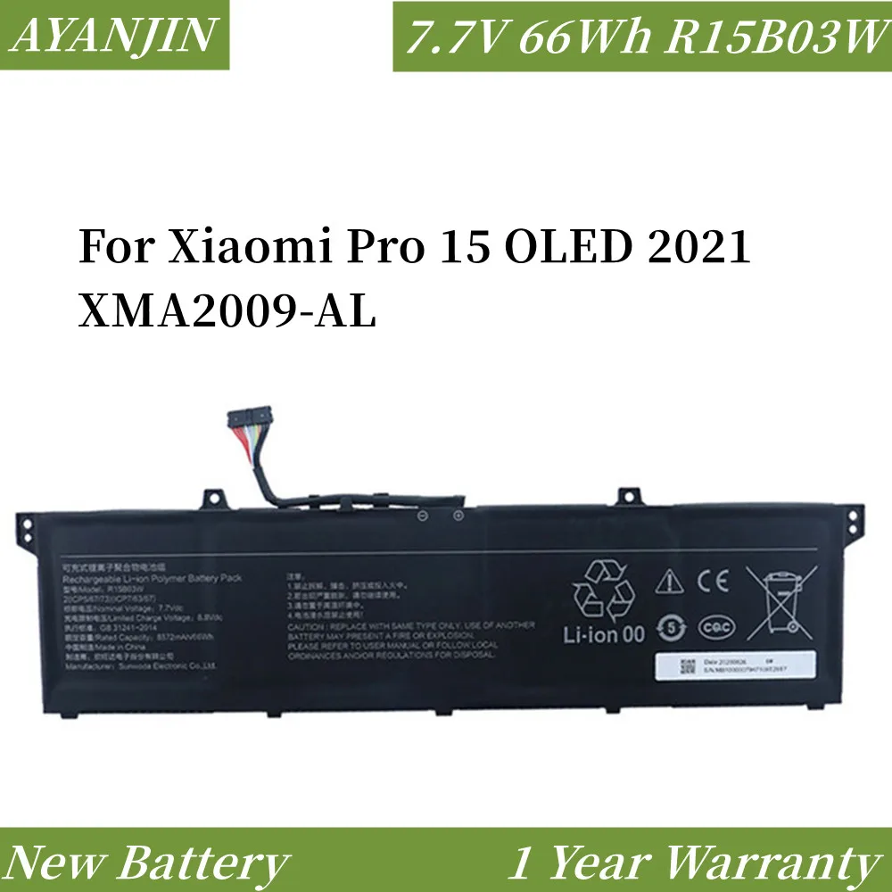 

New Laptop Battery R15B03W 7.7V 66Wh For Xiaomi Pro 15 OLED 2021 XMA2009-AL Bateria Notebook Lithium Rechargeable