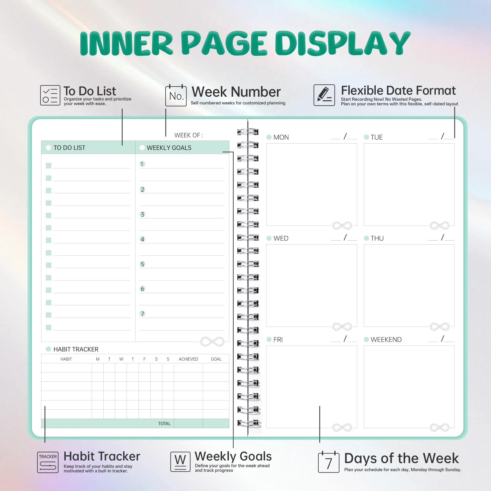 The Week Today Date In Numbers Format 52 Weeks Weekly Planner A5