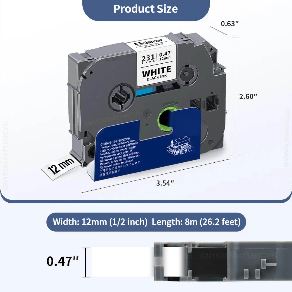 3/5/10PCS Brother TZe231 TZe 테이프 용 12mm 라벨 0.47 Brother Ptouch PTH110 라벨 메이커와 호환되는 흰색 적층 라벨