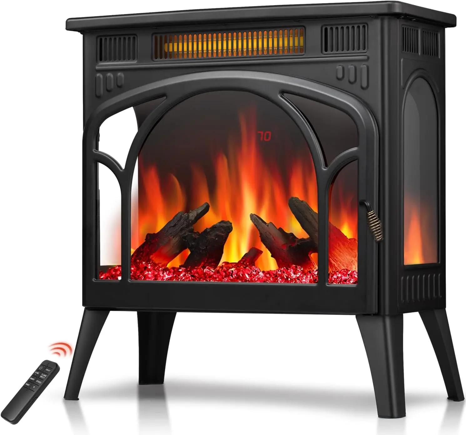 R.W.FLAME Electric Fireplace Heater 12 Flame Color, 25" Freestanding Fireplace Infrared Stove 500W/1500W, 3D Realistic Flame