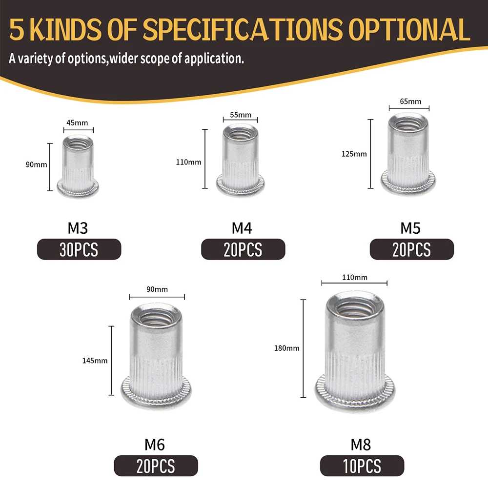 Aluminum M3 M4 M5 M6 M8 Rivet Nuts Insert Rivnut Nutsert 100/90/20pcs Flat Head Rivet Nuts Home Improvement rivets and fasteners,rivets and screws