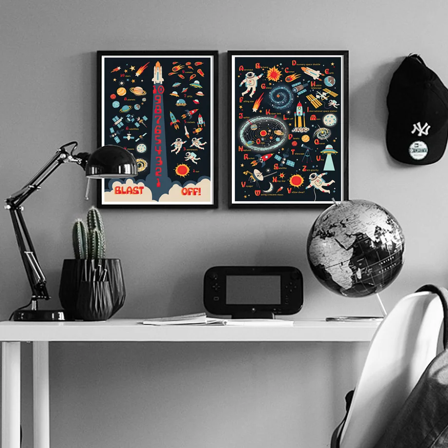 

Space Rocket Astronaut Nursery Wall Art Print Solar System Planet Canvas Painting Nordic Poster Sun Wall Pictures Boy Room Decor