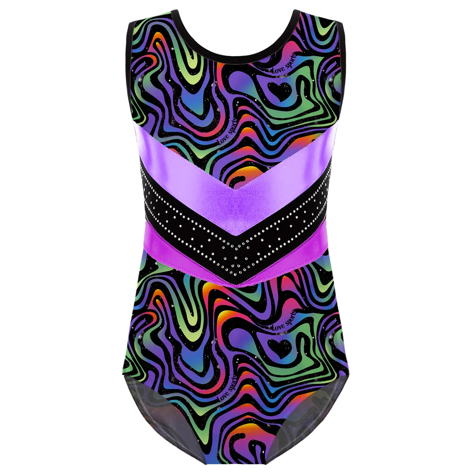 Kids Girls One Piece Ballet Gymnastics Leotard Figure Skating Costume Sleeveless Sequins Bodysuit Glittery Patchwork Unitard