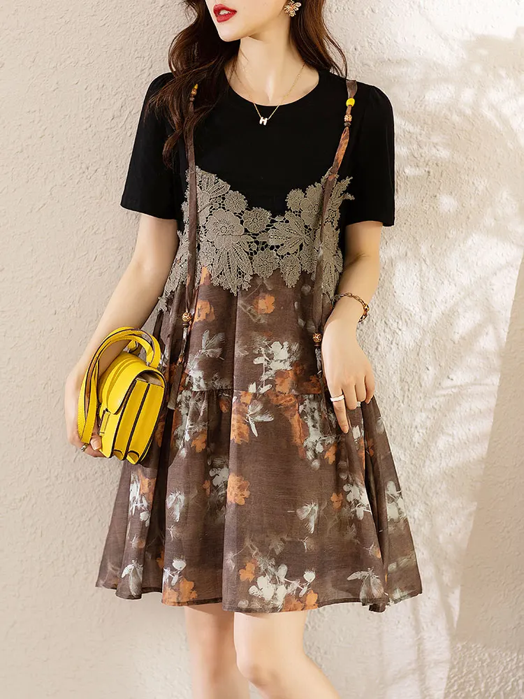 

patchwork floral dresses women loose patchwork short dresses