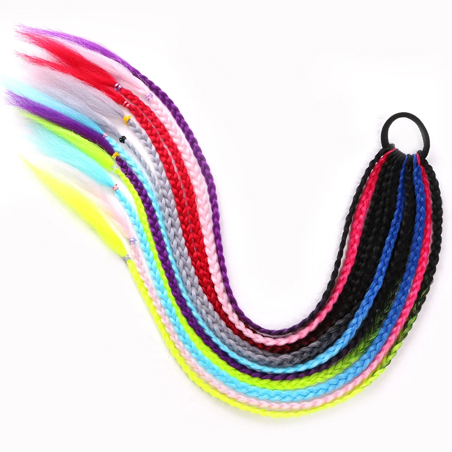 

Synthetic Ponytail Hairpiece With Rubber Band Hair Ring Chignon 24 Inch Ombre Braided Ponytail Hair Extension Pink,Rainbow