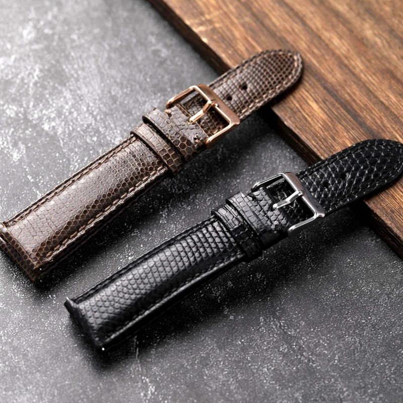 Cinturino Orologio In Vera Pelle Con Motivo Lucertola – Taglie 14-22 Mm, Marrone, Nero, Rosso, Con Fibbia In Acciaio E Strumenti Di Montaggio Inclusi