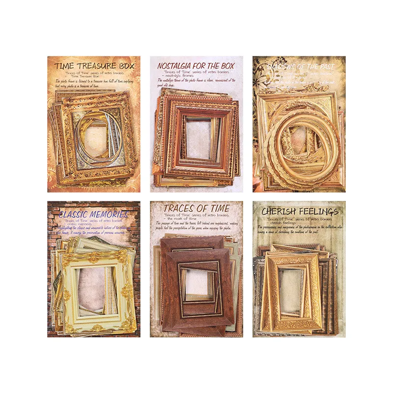 30pcs/pack Vintage Frame Decorative Paper for Scrapbooking Collage Junk Journal Accessories Aesthetic Label Material Paper