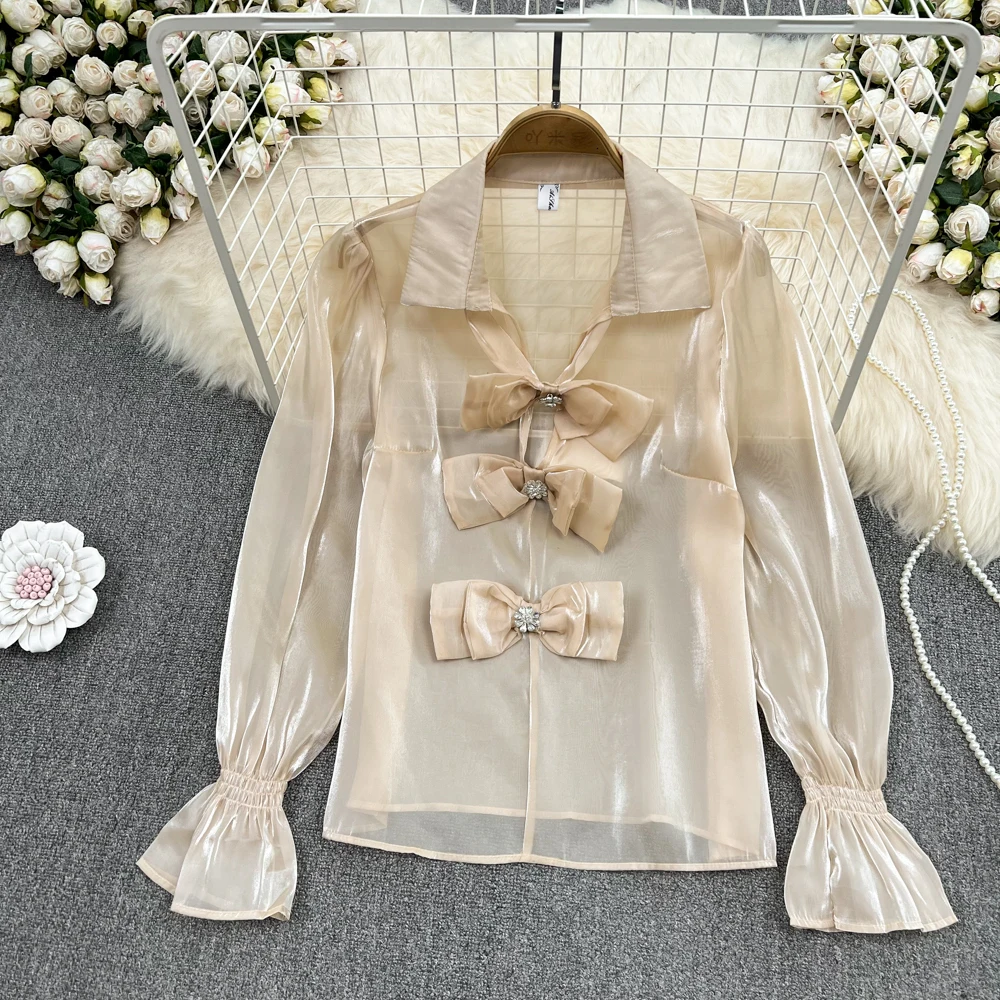 

Autumn New Chiffon Bow Long-sleeved Shirt Women's Design Sense Niche Shirt Palace Style Chic Top