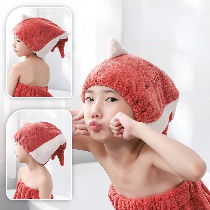 New Shark Dry Hair Cap Soft Microfiber Shower Cap Towel Bath Hats for Women Quick Drying Soft for Kid Turban Head Girl Towel 2