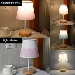 Lampe de Table avec socle en bois et tissu, alimentée par USB, lumière douce et chaude, idéal pour la chambre à coucher ou le bureau, 2500 3000K, 5V 