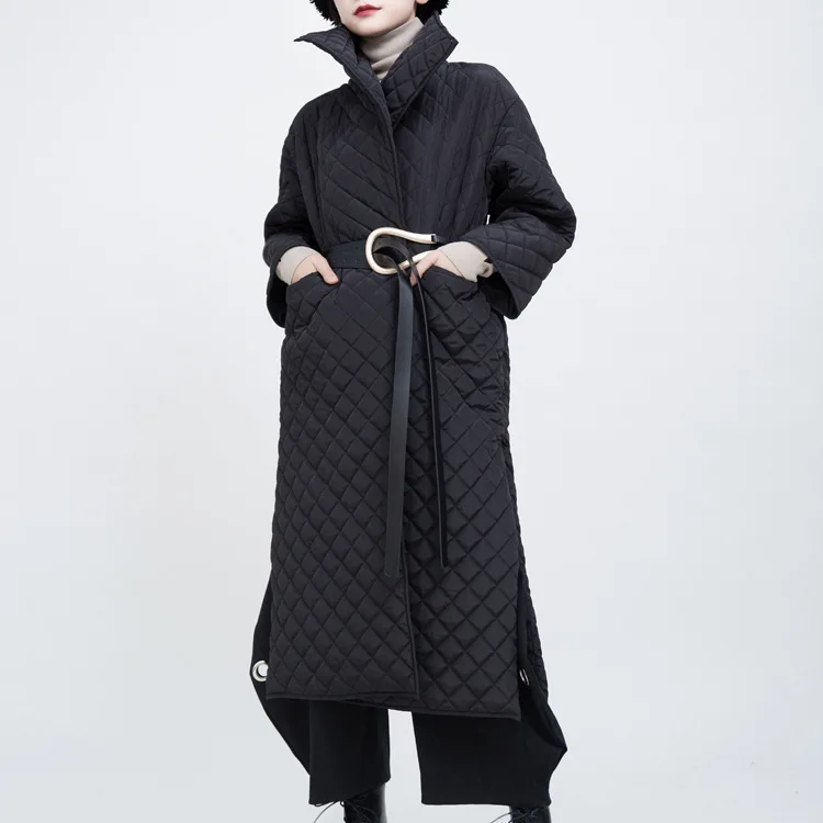 

2023Autumn and winter dark turtleneck Ringer quilted open side slit winter coat women's cotton suit women 1271
