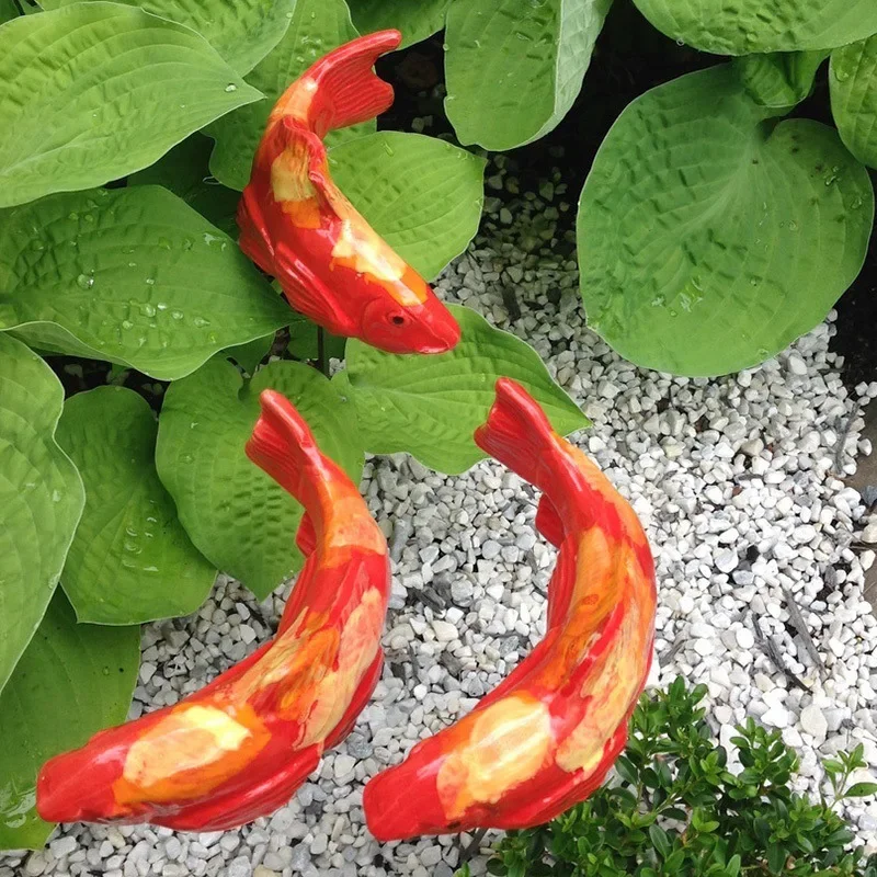 

1Pc Ceramic Garden Koi Resin Crafts Lawn Decorative Ornaments Colorful Fish Resin Decorative Courtyard Art Patio Decor