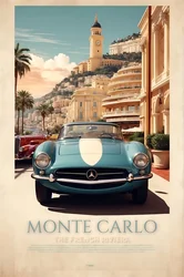 Vintage Racing Poster Collection - Retro Motorsport Wall Art Canvas - 40x60cm No Frame (Blue)