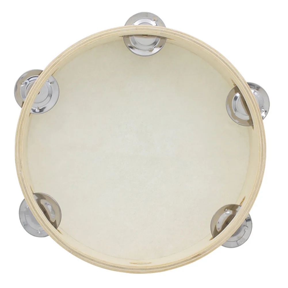 

8" Hand Held Tambourine Drum Bell Birch Metal Jingles Percussion Musical Educational Instrument For KTV Party Kids Games