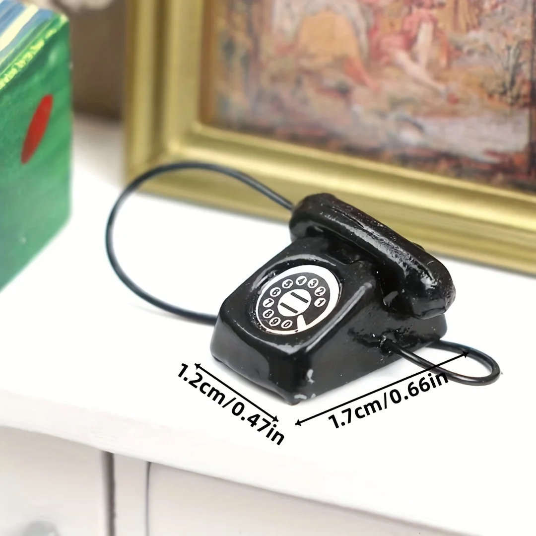 Miniature Alloy Vintage Rotary Phone Miniature Rotating Telephone Desktop Ornament Scene Layout Tool  Model Festive Scene Decor