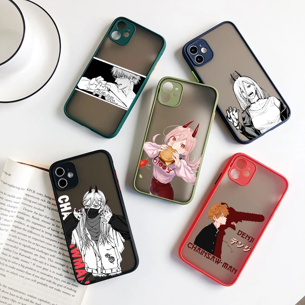 Anime Chainsaw Man Phone Case Colorato Antiurto Trasparent Per Iphone14 13 12 11 Pro Max Xr X Xs 8 Plus 14Promax Black Covers