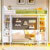 Metal Loft Bed Twin Size with Desk and Charging Station White Twin Loft Bed with LED Lights, 4Storage Shelves and2Fabric Drawers 2