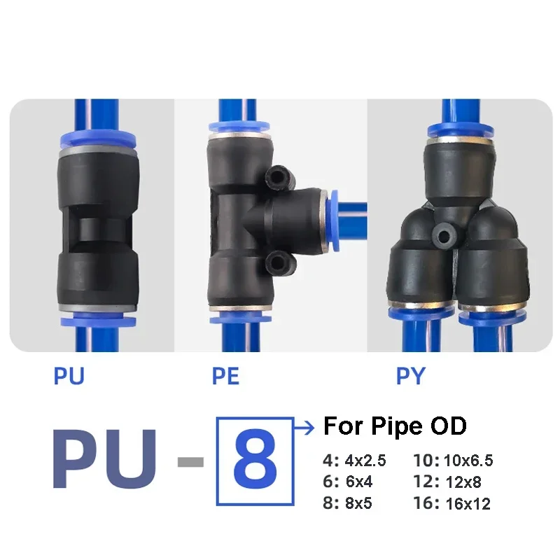 Air Pneumatic Fittings PU PV PY PE PM PZA PK SA 4mm 6mm 8mm 10mm 12mm Plastic Fitting Hose Quick Couplings Pipe Connector