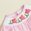 Listenwind Baby Girl Easter Romper Short Puff Sleeve Stripes Print Smocked Bodysuit Sisters Matching Romper Dress Outfit 4
