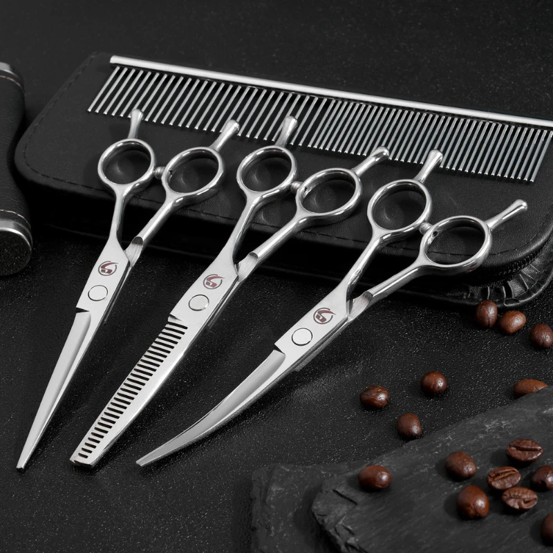 Pet Grooming Scissors Set All Steel Upturned Downward Curved Thinning Scissors 6 7 Inch Dog Teddy Hair Clippers