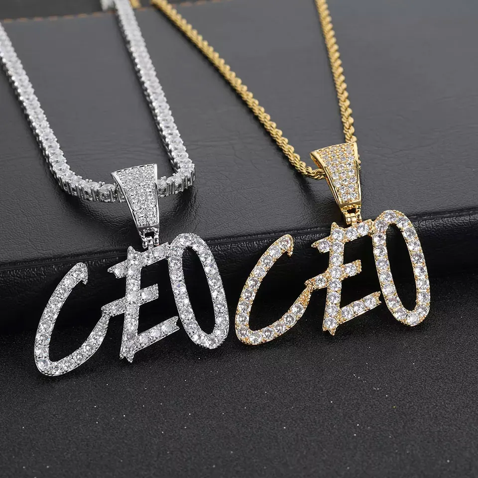Hip Hop New Style Personalize Custom Iced Out Diamond Gold Plated Letter Pendant Necklace Free Custom Logo Name Luxury Pendant