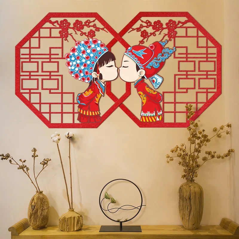 Chinese Wedding Wall decals Red Wall Stickers Non-Woven Fabric Door Stickers Bedroom Living Room Decoration Home Decor