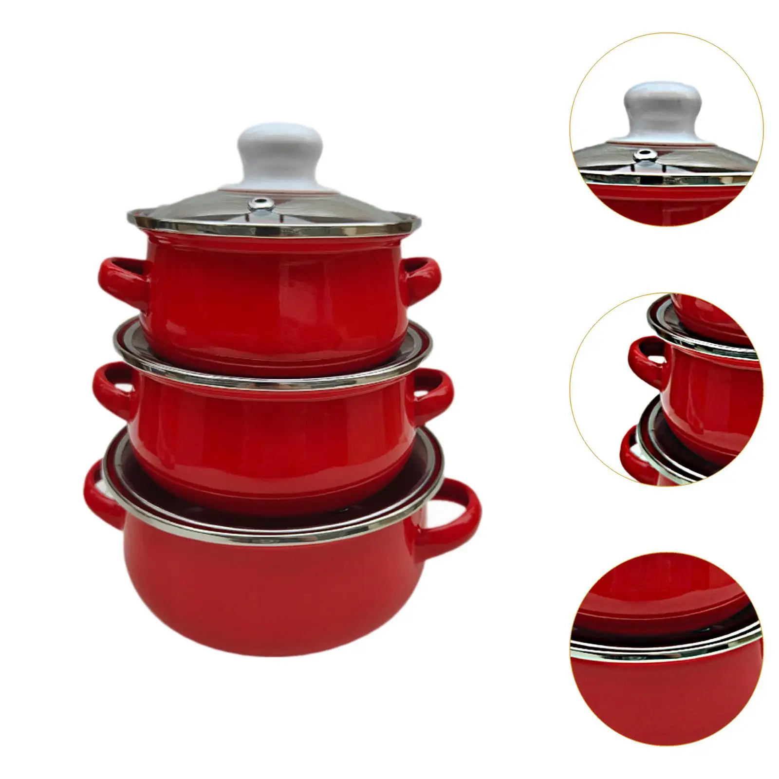 3 Pieces Enamel Stock Pots Soup Pot Kitchen Flat Bottom Household Cookware 3 Pieces Enamel Stock Pots Soup Pot Kitchen Flat Bottom Household Cookware