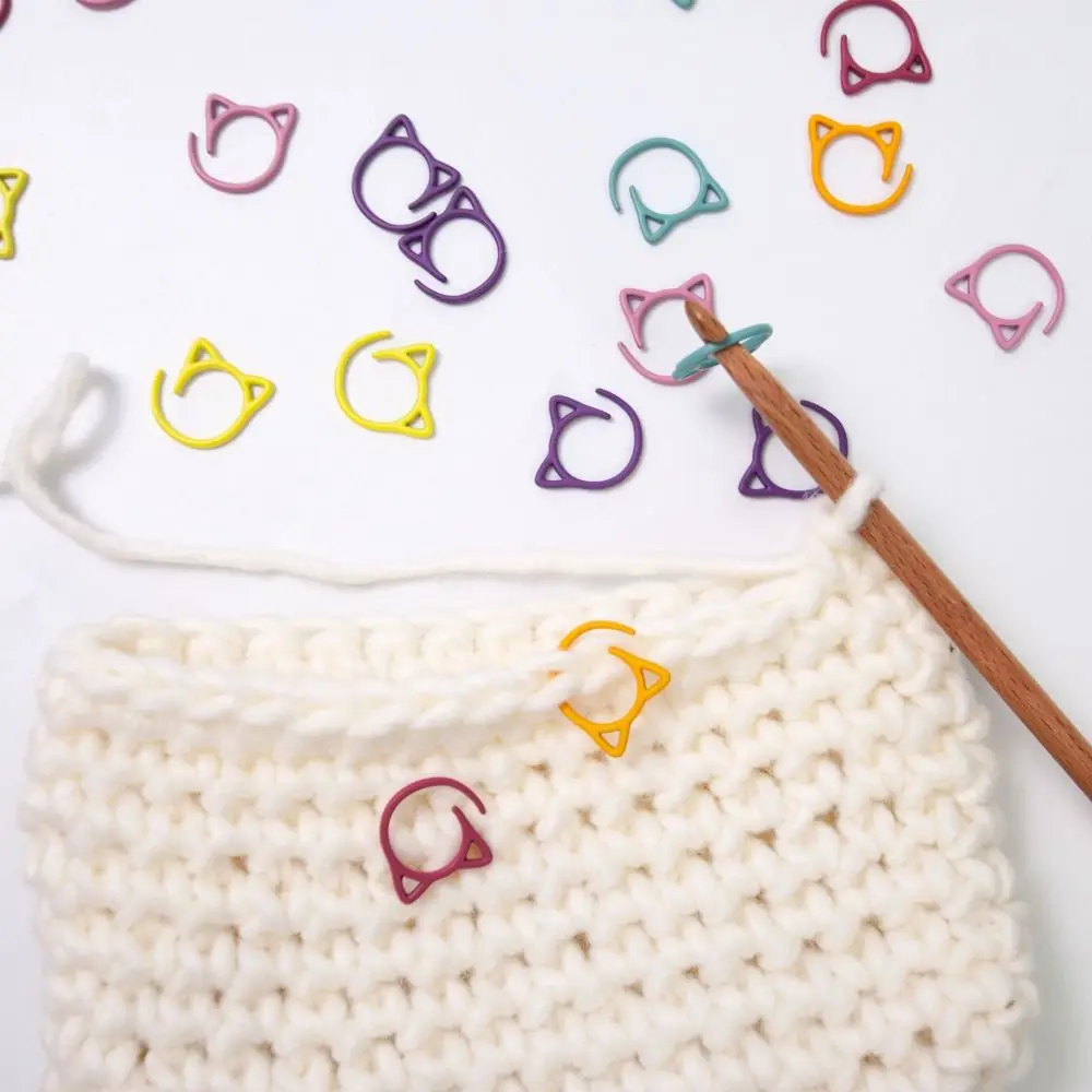 24Pcs Colorful Cat Ears Crochet Stitch Markers Metal Knitting Locking DIY Weaving Tools