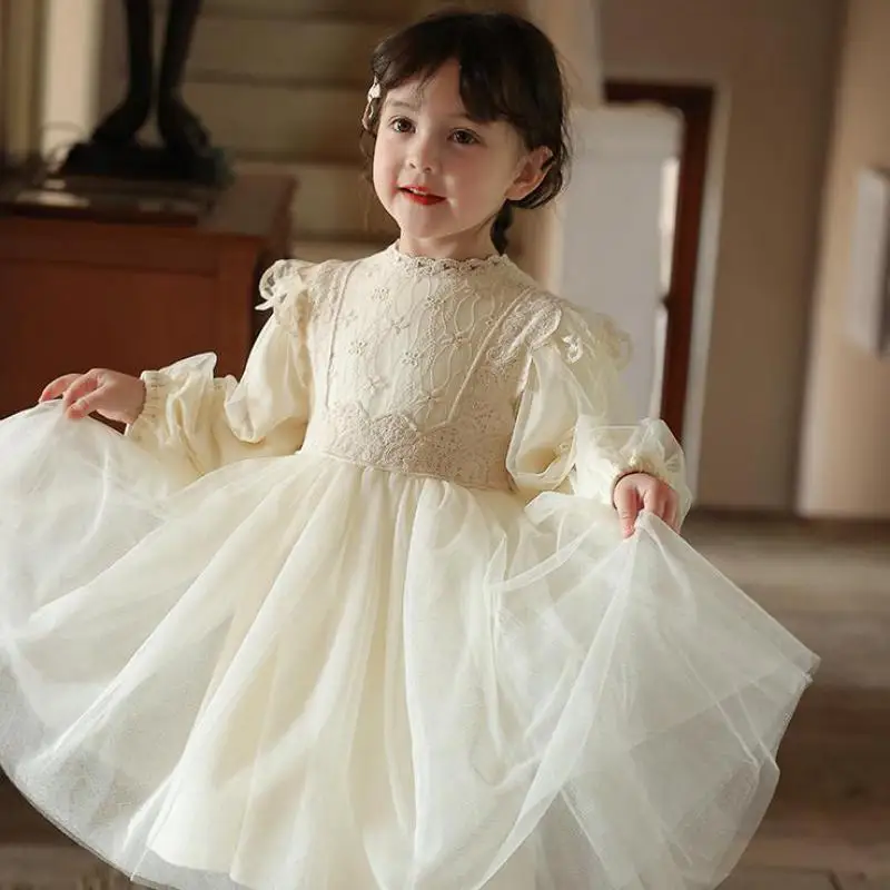 

Autumn Spring Girls Dress Birthday Party Baby Long Sleeve Dresses Lace Princess Dress Children Clothes 1-12 Years Kids Clothing