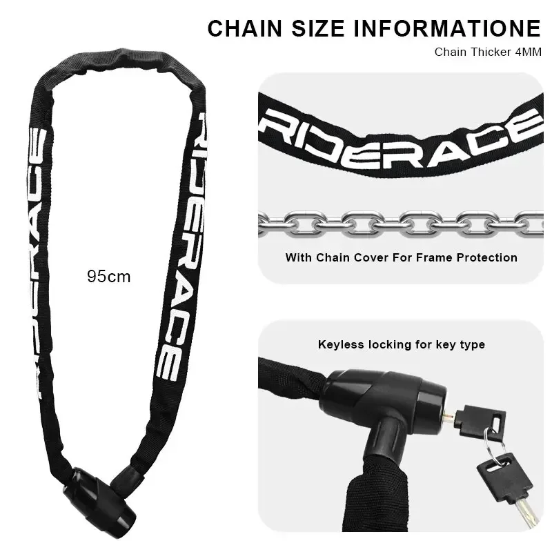 Motorcycle Chain Lock 95cm Portable Anti-theft With 2 Keys For Scooter Electric E-Bike MTB Mountain Bike