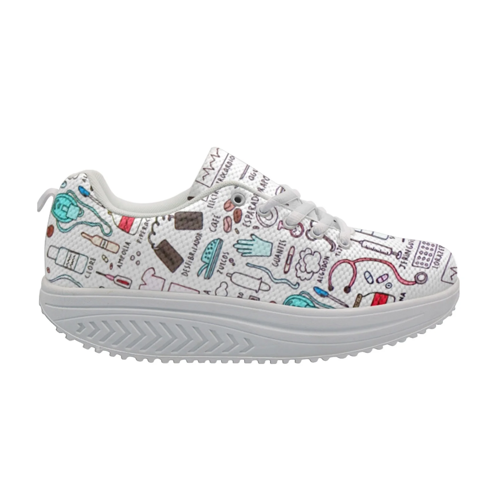 Pink Women Leisure Platform Shoes Cute Cartoon Nurse Pattern Lace Up Girls Height Increasing Shoes women shoes,casual shoes,women sneakers
