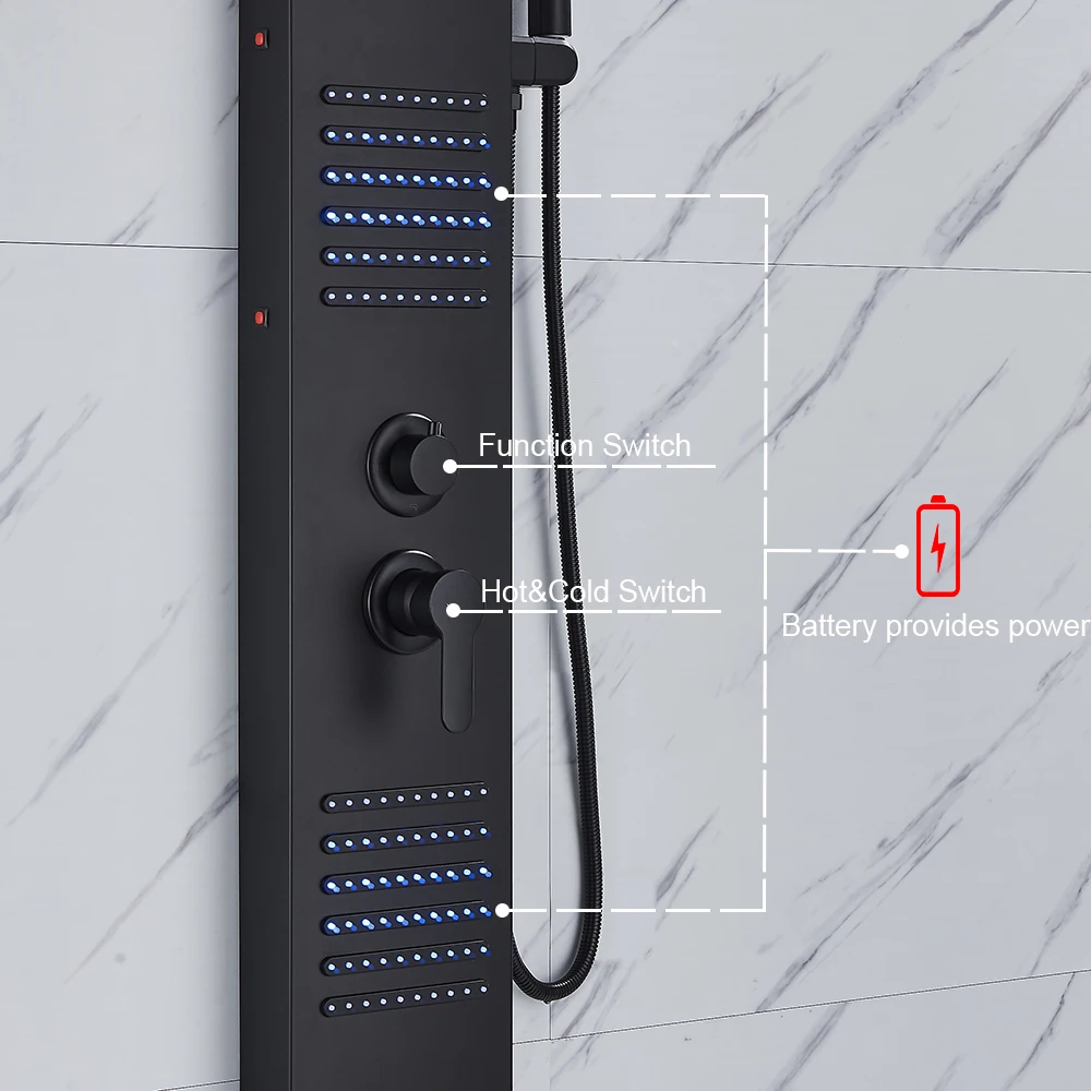 Matte Black LED Shower Panel Waterfall Rain Shower Faucet Set SPA Massage Jet Bath Column