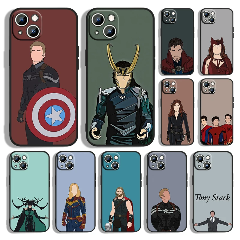 

Marvel Avengers Heroes Phone Case For Apple iPhone 14 13 12 11 Pro Max mini XS XR X 8 7 6S 6 Plus Black Soft Funda Back Cover